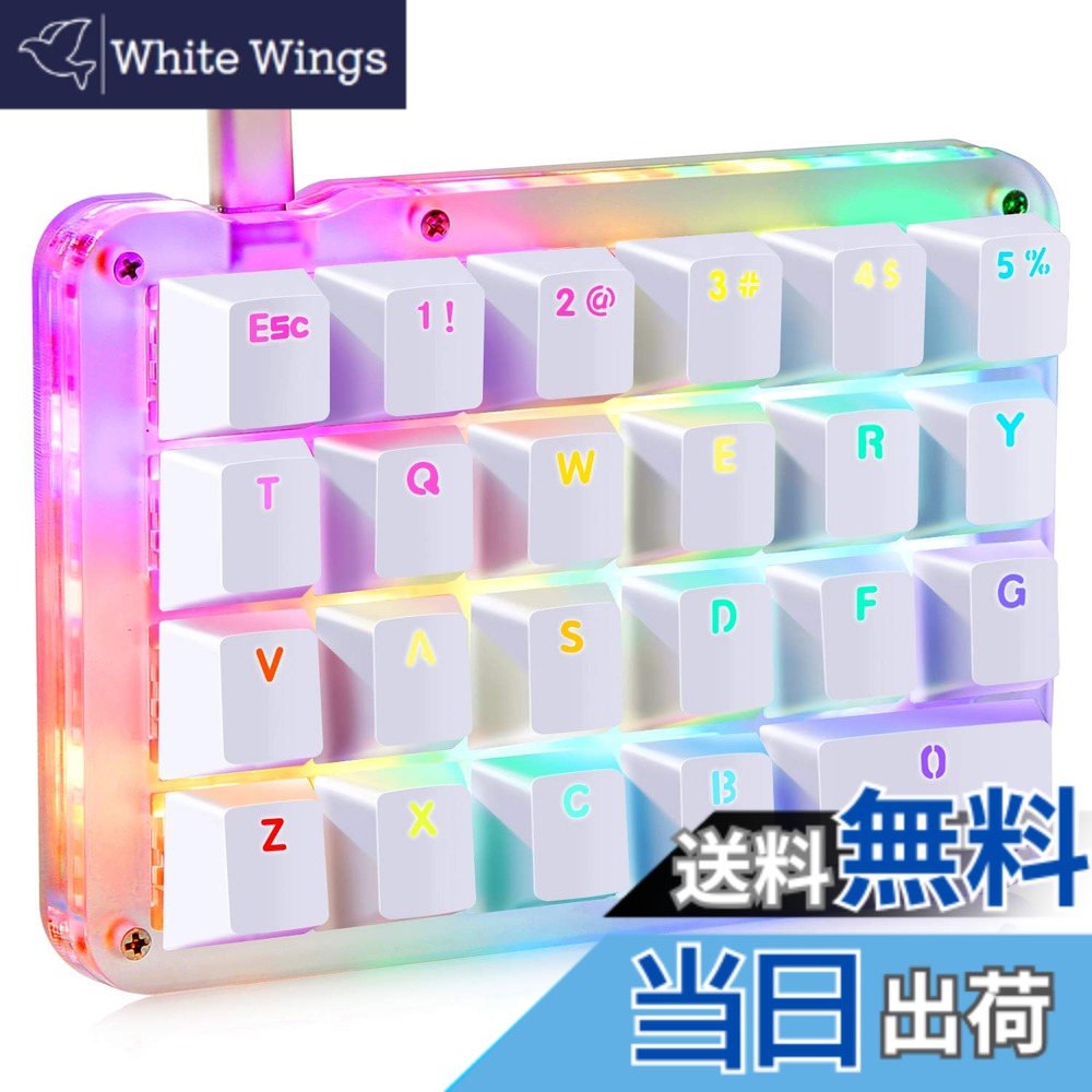 【送料無料】Koolertron 片手キーボード 左手デバイス マクロゲーミングキーボード バックライト カスタマイズ可能 左手デバイス 23キーフルプログラマブル Type-C有線 ポータブル イラストレーション＆動画編集＆絵描き適用 (白 RGB光 赤軸)