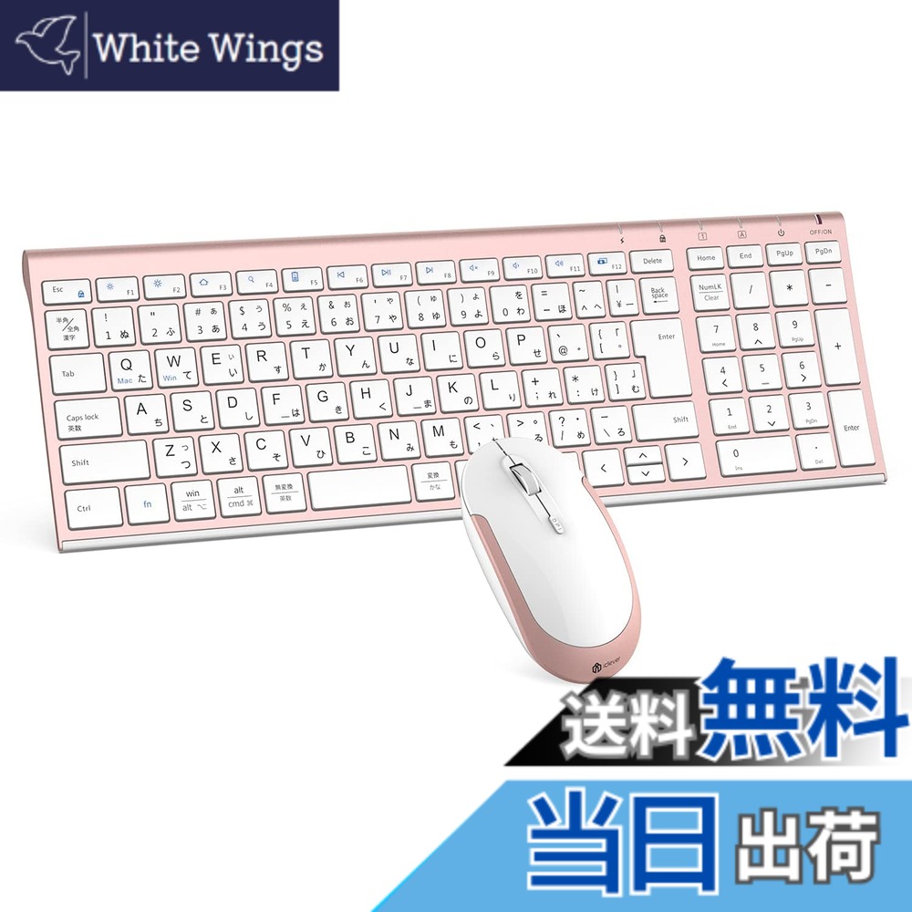 【送料無料】iClever キーボード ワイヤレス キーボード マウスセット 日本語配列 静音 超薄型 無線 2.4G キーボード・マウスセット USB接続 キーボードType-C充電式 フルサイズ テンキー付き マウス3段階DPI パソコン PC多機能対応 Windows/Mac対応 IC-BK22Combo (ロー