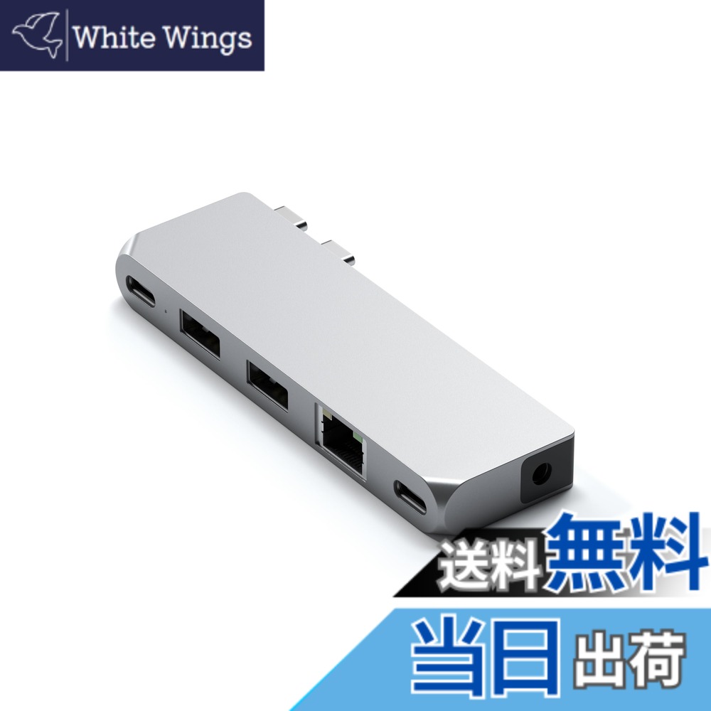 【送料無料】SATECHI USB-C Pro Mini Hub 6-in-1マルチポートアダプター、高速データ転送(USB4 40Gbps、96W PD充電、最大6K@60Hzビデオ出力、USB-C & USB-A 5Gbps、有線LANイーサネット、オーディオ搭載)− MacBook Air & Pro 対応 − シルバー|White Wings