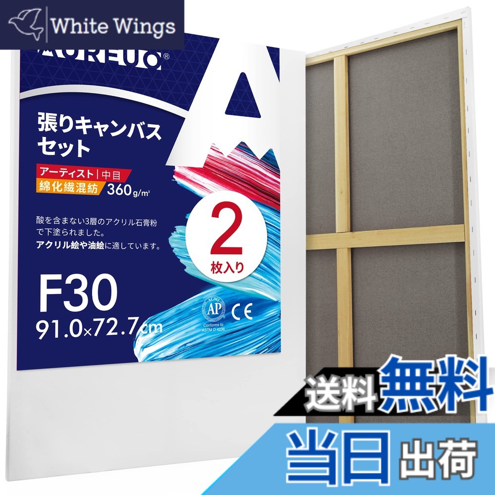 【送料無料】AUREUO 綿化繊混紡 張りキャンバス F30 (91.0cmX72.7cm) 2枚 - 中目布 水彩画・油絵画・アクリル兼用 - モダンアート・ポップアートに最適