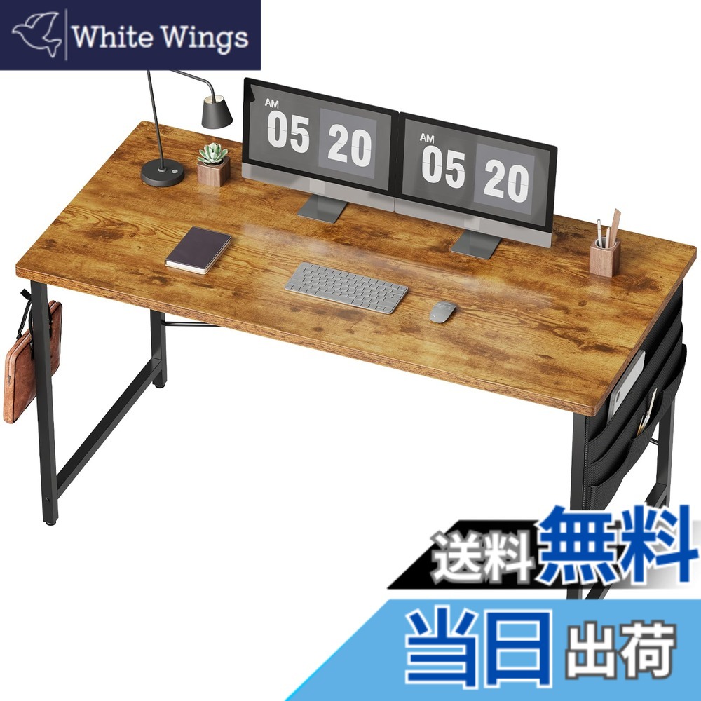 【送料無料】YeTom 机 デスク パソコンデスク pcデスク 幅120*奥行55cm つくえ 収納袋付き勉強机 フック付き学習机 組立簡単 テレワーク ビンテージ|White Wings
