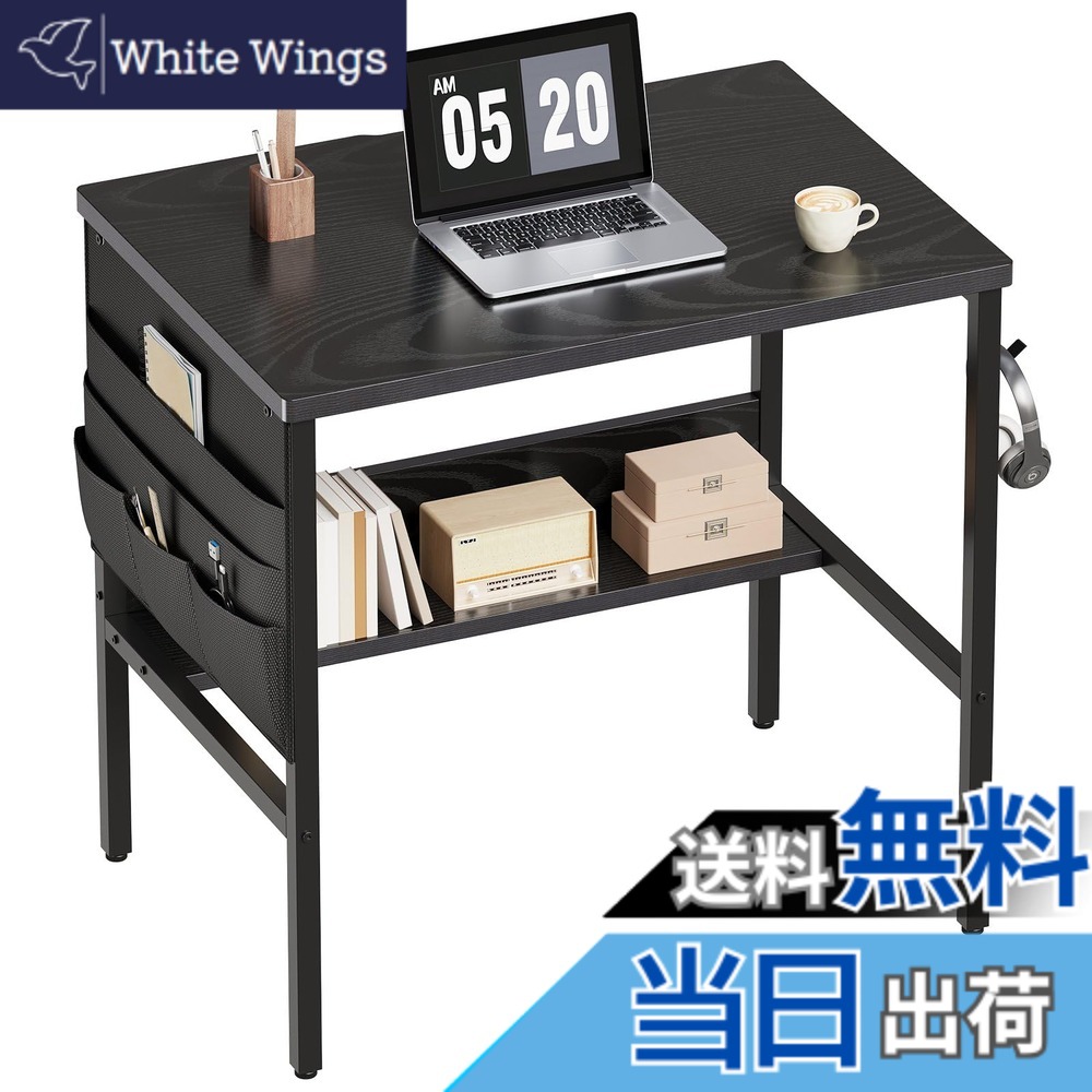 【送料無料】YeTom 机 pcデスク ミニデスク コンパクト ラック付き つくえ 幅60cmx奥行45cm 収納袋付き 勉強机 学習机 省スペース 収納 事務机 黒い