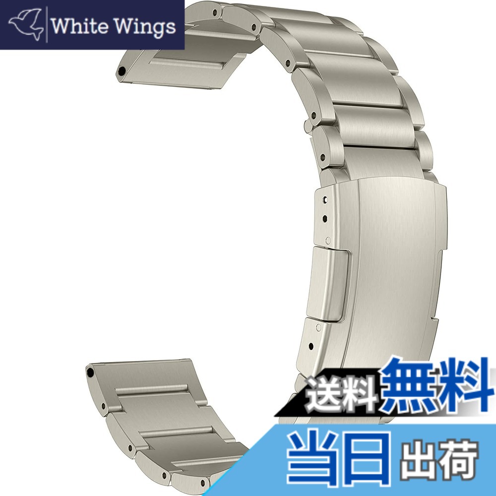 【送料無料】MaKTech チタンバンド、20mm軽量ワンピースメタルリンクブレスレット、Samsung Galaxy Watch 7 FE 6 5 4,40/42/43/44/45/46/47mm,Huawei GT 4/3-41/42mmに対応 (チタン色)