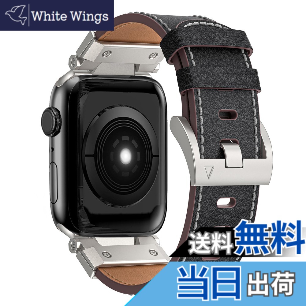 【送料無料】CABOBE Apple Watch バンド 革 Apple Watch 9/8/7 Apple Watch SE/SE2/6/5/4 Apple Watch 3/2/1 Apple Watch Ultra2/Ultra 対応 アップルウオッチ バンド 本革 ビジネス ステンレス製 49mm 45mm 44mm 42mm 耐衝撃 男女通用 高級ベルトレザー製 (49mm 45mm 4