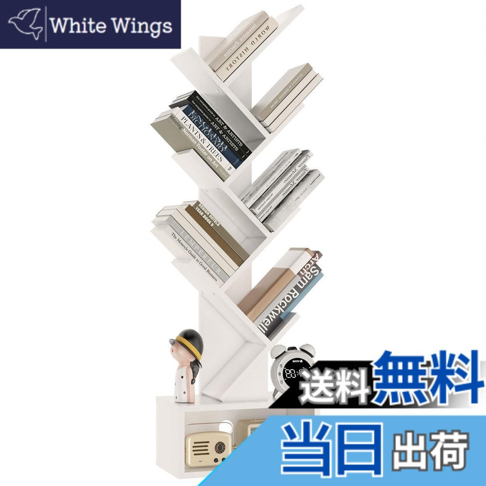 【送料無料】YMYNY 本棚6階建て間仕切り 立て棚 大容量木の棚 テープ置物格 独立式棚 ホームオフィスリビングオフィス用 38 x 19 x 112 cm CD転倒防止 雑誌書籍の展示用 白 JPHBC016W