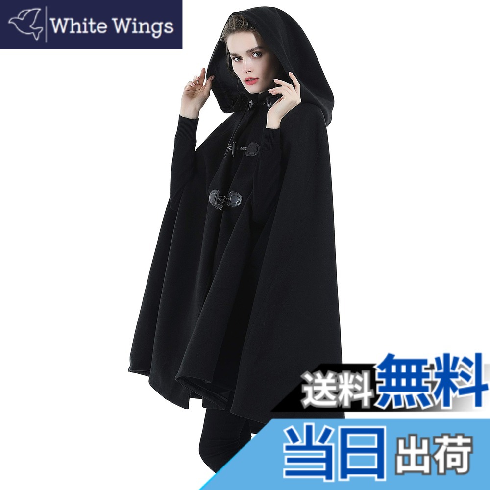 【貨物輸送無料】[BEAUTELICATE] マント厚地の外套 レディース 生あたたかい ポンチョ 秋冬 ケープ 朦々たる 上衣 体型覆いかぶせる アウター 無地 ロング ゆったり ドルマンスリーブ ボンネット付き添い人 防寒 通い 馬鹿でかい大きさ 色：黒いこと、大きさ：Free Size