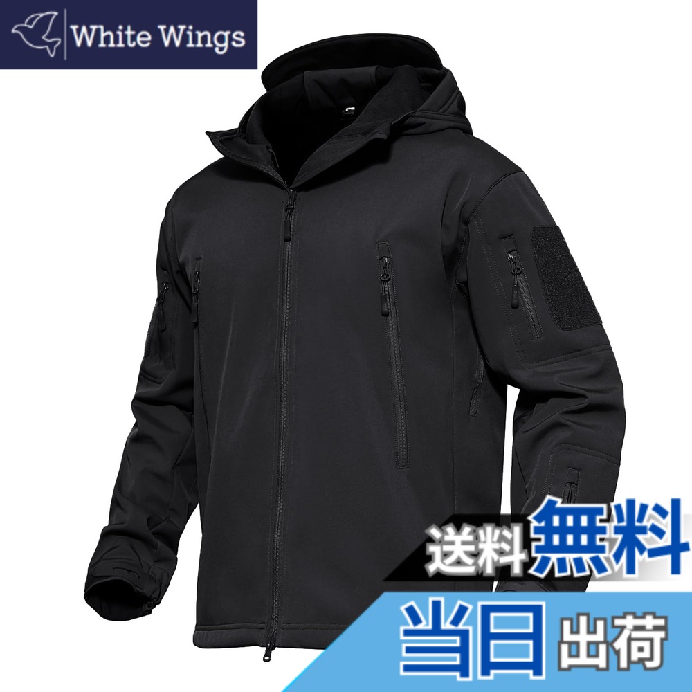 【貨物輸送無料】[MAGCOMSEN] タクティカルジャケット サバゲー メンズ アウトドア 山登りアウター 雨合羽防風 防寒着 裏フリース ソフトシェルジャケット ミリタリー ボンネット付き添い人 多衣嚢 イヤホンホール付き添い人 烏兎冬 色：黒いこと、大きさ：L