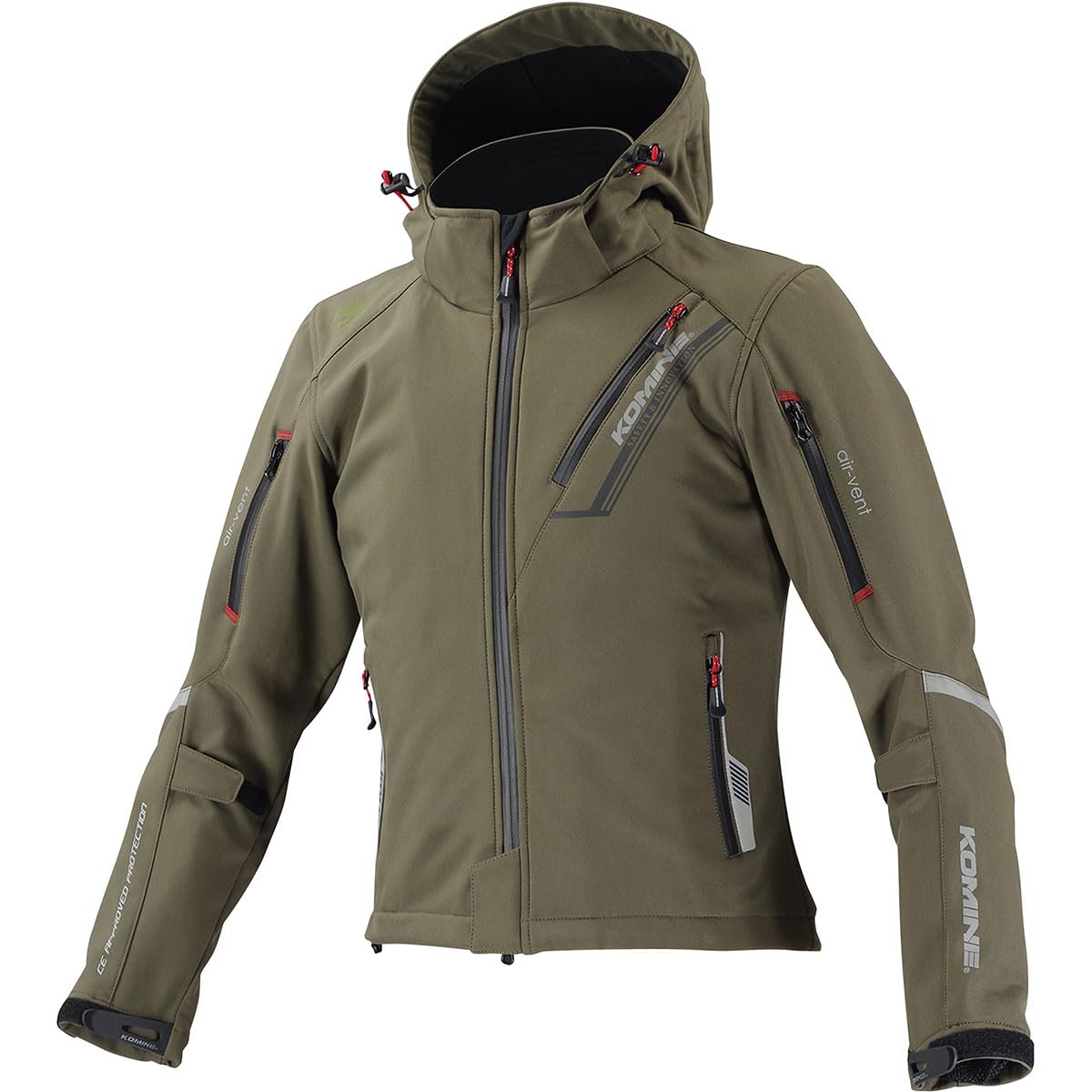 【送料無料】[コミネ] バイク用 プロテクトソフトシェルウィンターパーカ-イフ JK-579 JK-5791 JK-5792 JK-5793 秋冬春向け 防寒 CE規格レベル2 CE規格 ストレッチ素材 防風 プロテクター 色：Deep Olive、サイズ：2XL｜White Wings