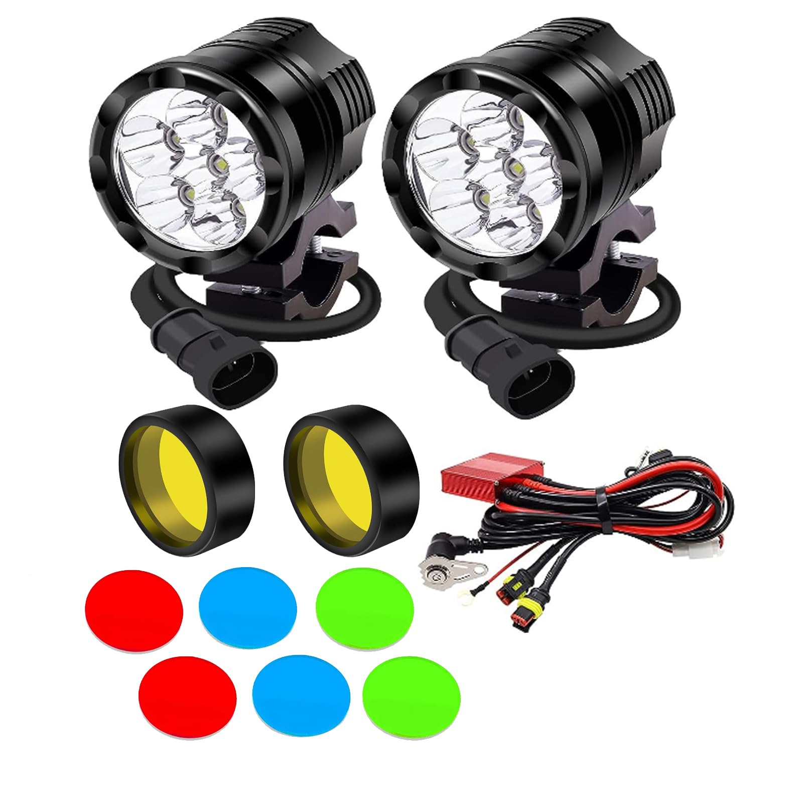 【送料無料】X-STYLE バイク フォグランプ led ハーネスキット 3色 60W ヘッドライト 補助灯 12V 24V兼用 高輝度 防水 超長寿命 ワークライト スイッチ付き 2個入り 色:白黄青緑赤|White Wings