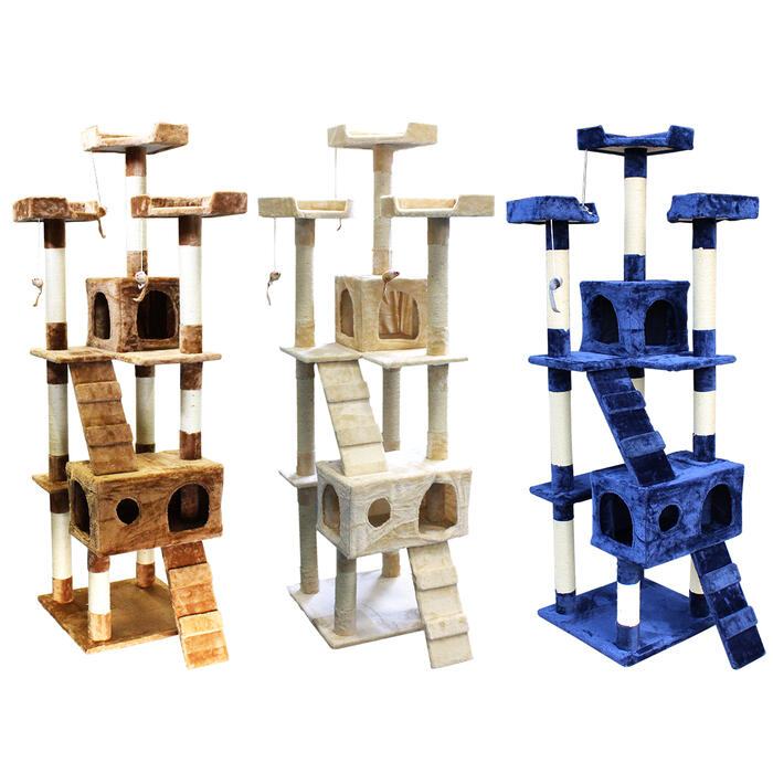 楽天市場】高さ170cm キャット タワー ブルー/青 ネコ ハウス 据え置き