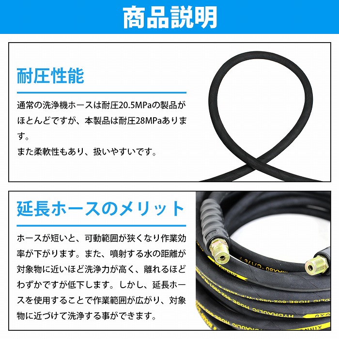 高圧洗浄機用 高圧ホース 3分 8ネジ 延長ホース エンジン式高圧洗浄機 業務用 20メートル DIY・工具 | eu-agencies.net