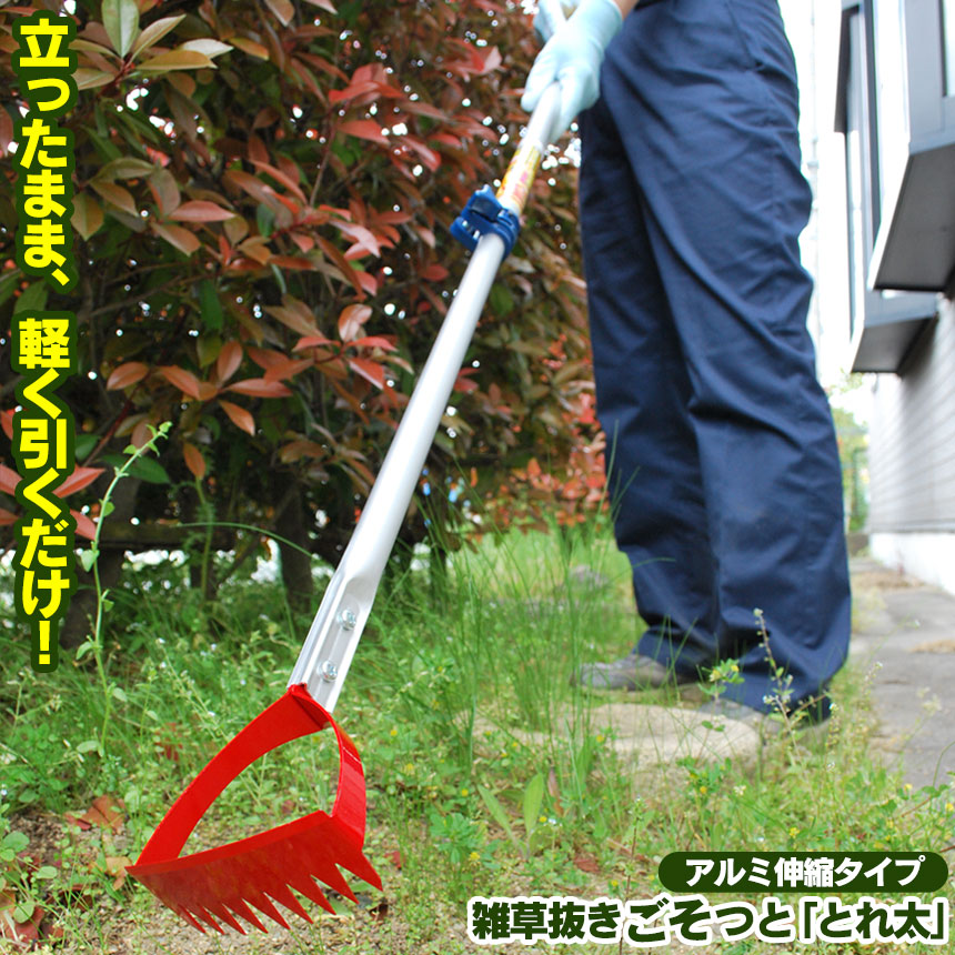 クーポン有 雑草抜き ごそっと 伸縮式 ごそっととれ太 庭 草削 とれ太 庭園 草刈り 道普請 除草 農作業 アルミ伸縮タイプ のこ目 立ったまま 新聞掲載 庭の手入れ ガーデニング 草抜き 庭仕事 腰を曲げずに草抜き 園芸 暮らしの幸便 畑 雑草 除草作業 平刃 無段階伸縮
