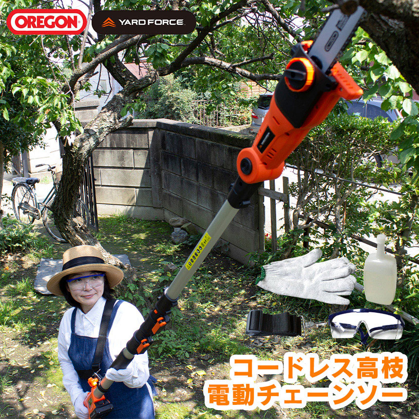 送料無料 Yard Force ヤードフォース 18vコードレス高枝電動チェーンソー Y3ls C20 Ptd0 Yardforce 18v コードレス 電動 高枝切り電動チェーンソー 充電式 高枝切りチェーンソー 電動のこぎり 小型 家庭用 電動ノコギリ 剪定 女性 軽量 オレゴン社製 庭木 高枝切りバサミ