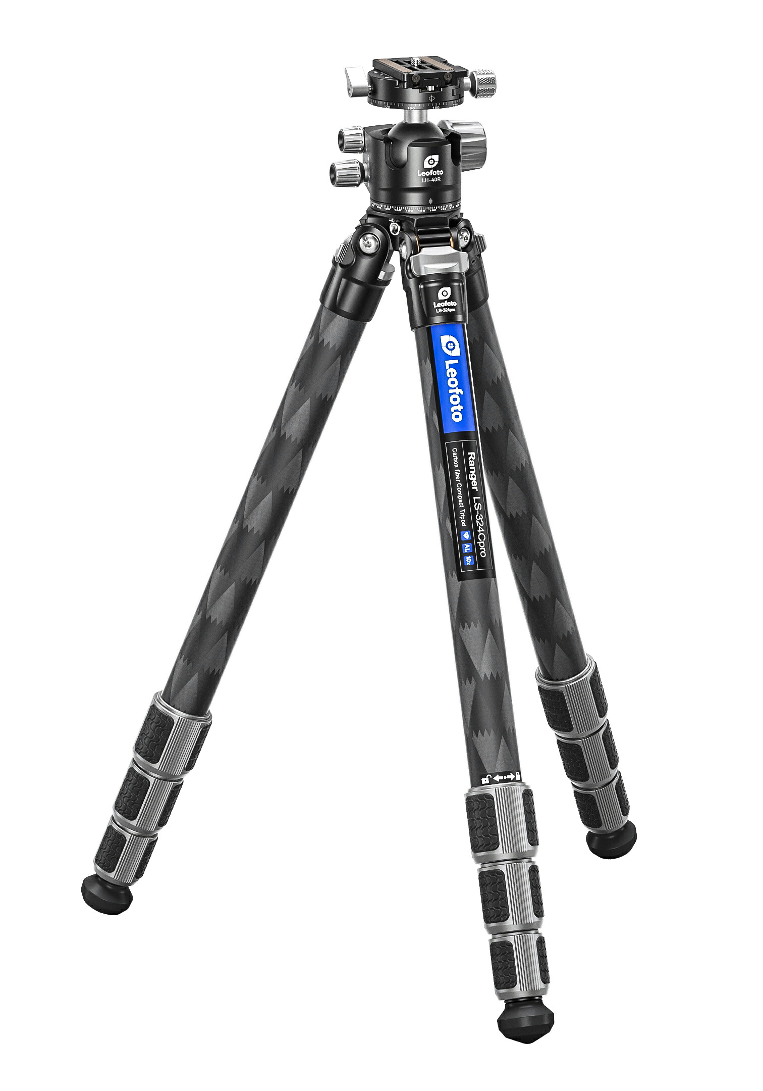 Leofoto(レオフォト) LS-324Cpro+LH-40R カーボン三脚単品［レンジャーシリーズ｜最大脚径32mm｜4段｜3/8,1/4インチ対応｜防水仕様｜プレートNP-60付属｜アルカスイス互換］｜撮影機材専門店ワイドトレード