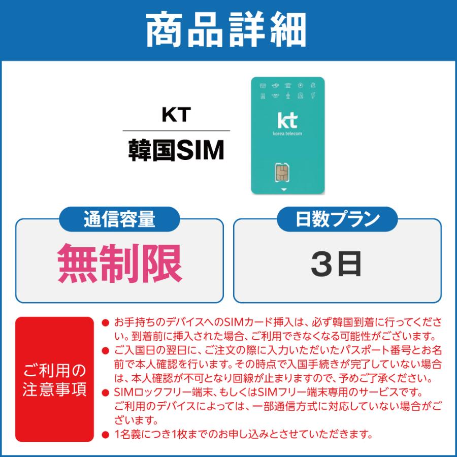 韓国プリペイドSIM3日間 データ無制限 通話可能 日本で電話番号受取