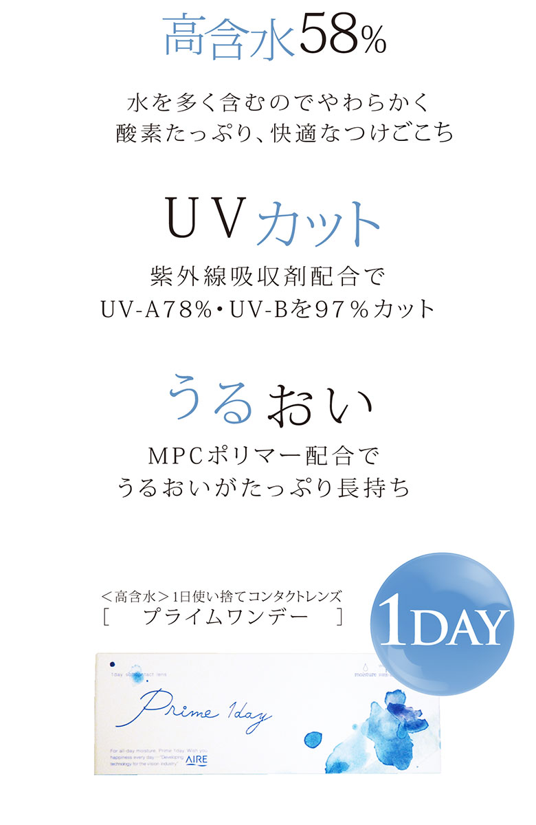 楽天市場 プライムワンデー 0 50 4 75 アイレ ソフトコンタクトレンズ Uvカット 高含水 1day 1日使い捨て クリアコンタクトレンズ クリアレンズ 1箱30枚入り 小松菜奈 ウィッグの専門店ウィッグランド