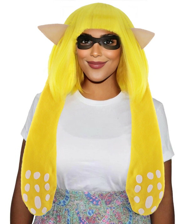 Wigs2you H-4715 スプラトゥーン アイマスク ゲーム イエロー 黄 パーティウィッグ 仮装　コスプレ　ハロウィン アフロ ボブ 業界激震 高品質 ウィッグ専門店 フルウィッグ <br>耳とアイマスクは固定カラーになります。