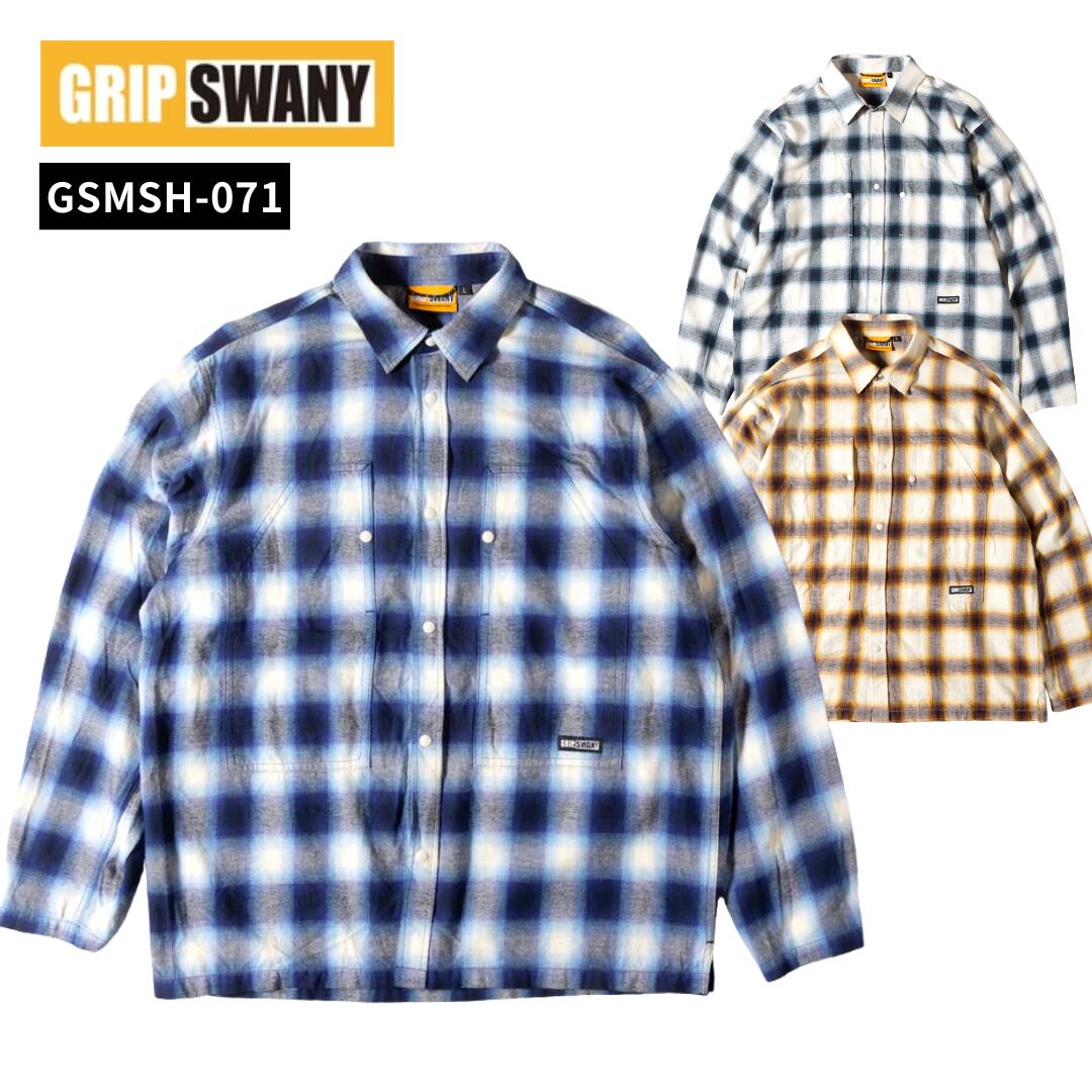グリップスワニー ブラッシュド チェックシャツ GSMSH-071 GRIP SWANY ネルシャツ オンブレ フランネル 起毛 厚手 暖か コットン100% アウトドア キャンプ 旅行 カジュアル 25FW SALE セール
