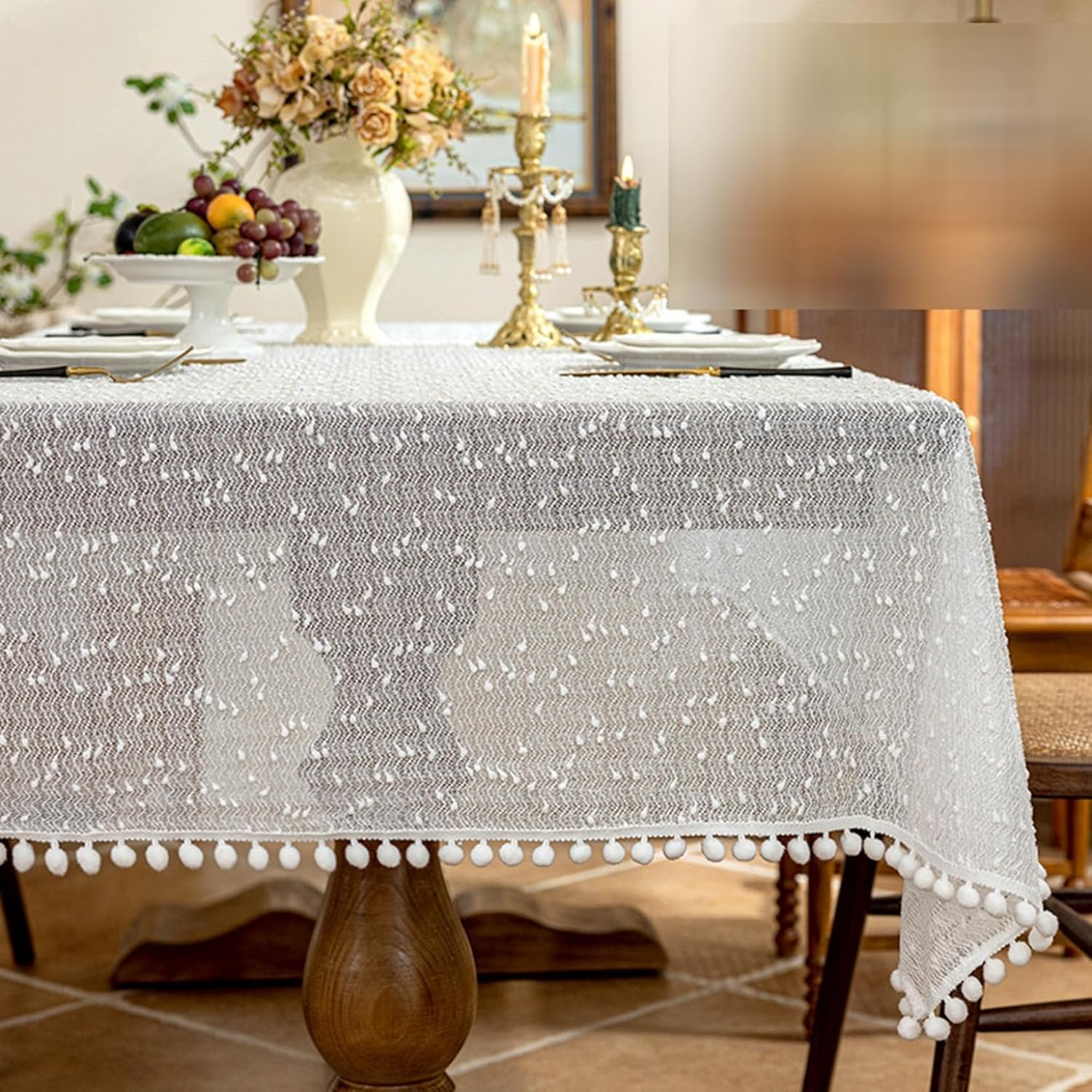 レース テーブルクロス 薄手 テーブルカバー 欧風 ロマンチック レース系 ジャカード 花柄 刺繍 フリル フリンジ 食卓クロス マルチカバー 軽量 長机用 結婚式 家庭用 パーティー 4