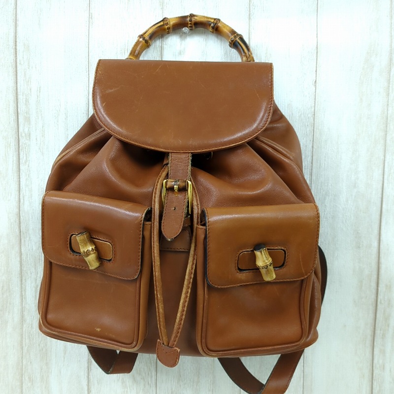 GUCCI グッチ バンブー レザー リュック ブラウン イタリア製 レディース【中古】Cランク　ギフト　プレゼント