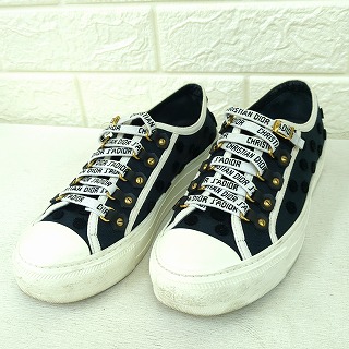 Christian Dior クリスチャンディオール WALKNDIOR スニーカー キャンバス ブラック × ドット イタリア製 LS 04 18 36 レディース【中古】Cランク ギフト プレゼント