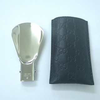 グッチ　靴べら　メタルシューホーン　新品 グッチ GUCCI シューホーン 靴べら メタル レザー マイクロシマ ケース
