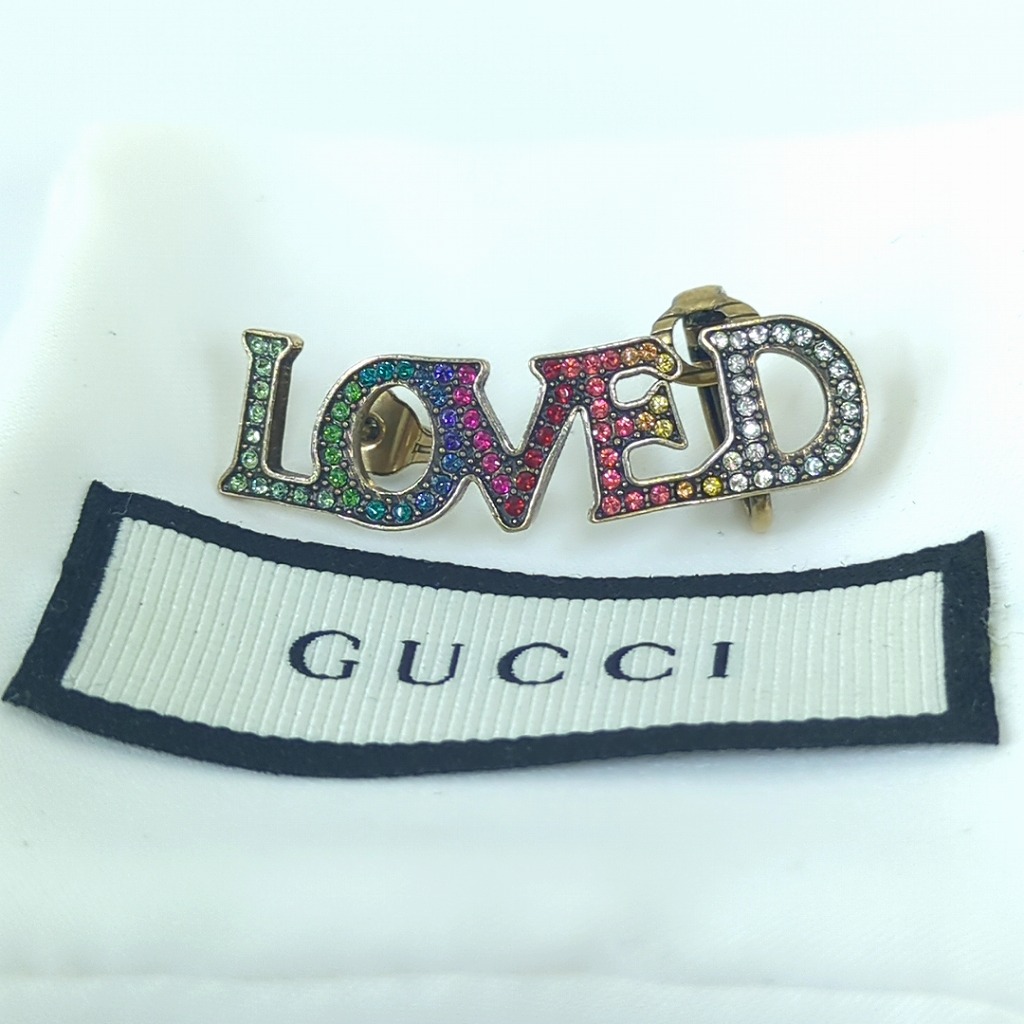 GUCCI グッチ LOVED カラフル ラインストーン ピアス 片耳用 イタリア製 アクセサリー レディース【中古】Cランク　ギフト　プレゼント