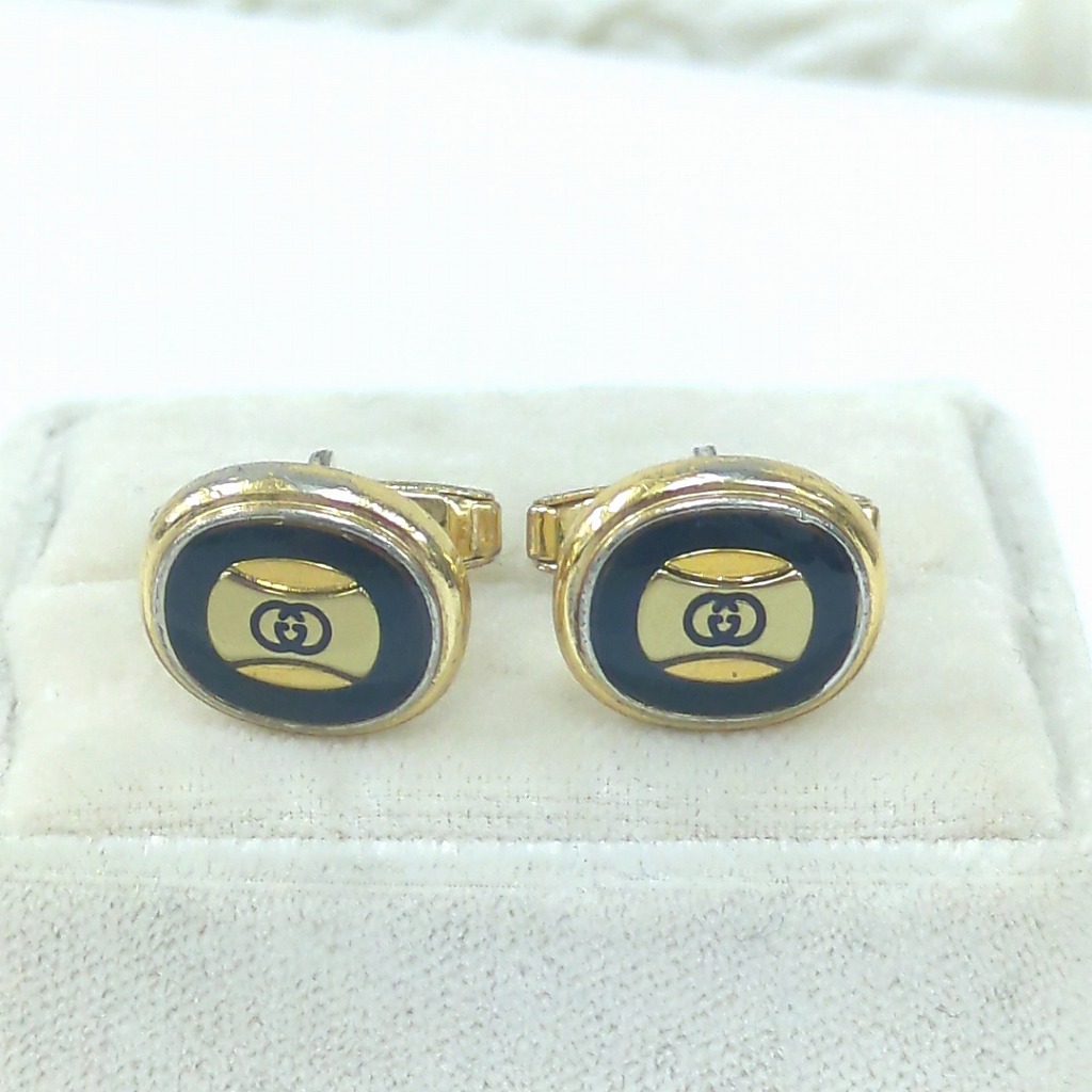 GUCCI グッチ カフリンクス ブラック ゴールドカラー ヴィンテージ イタリア製 メンズ【中古】Bランク ギフト プレゼント
