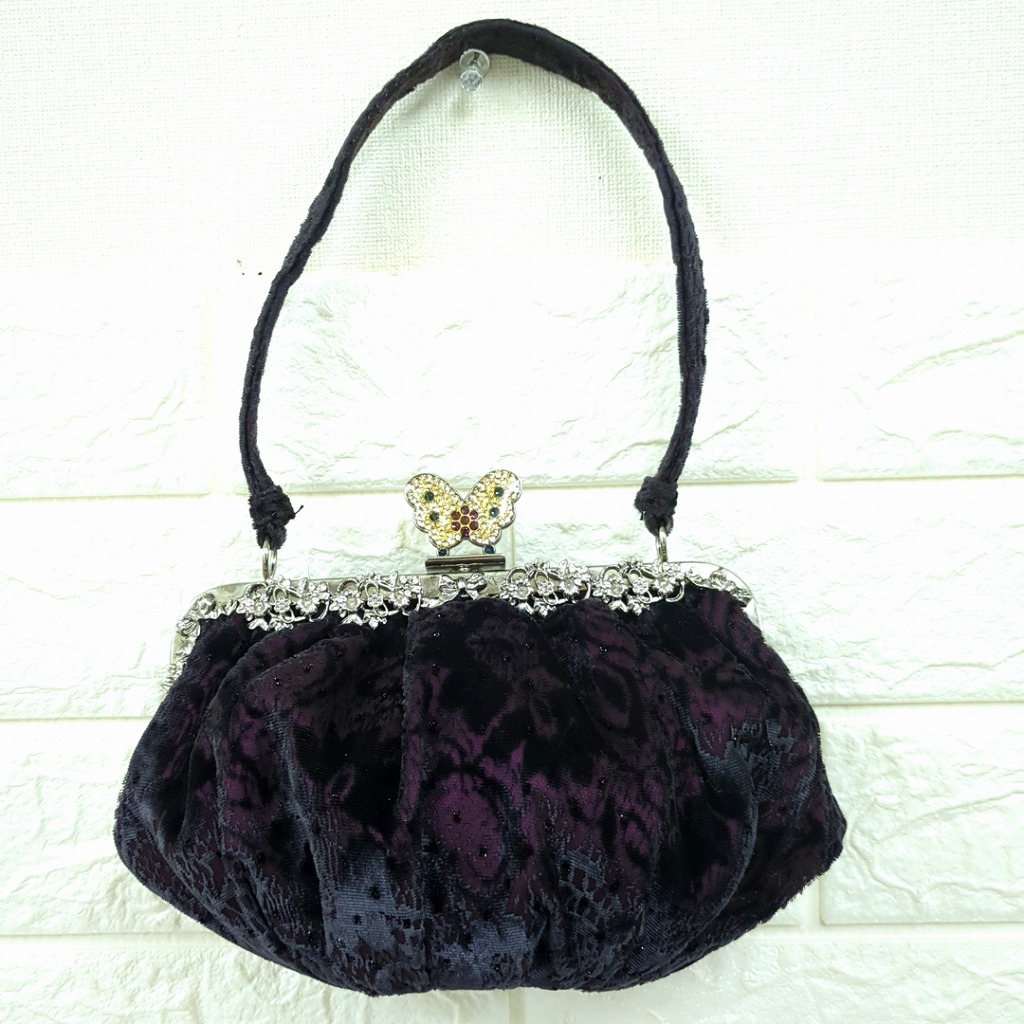 ANNA SUI アナスイ ベロア ハンドバッグ がま口 蝶々 パーティーバッグ レディース【中古】Bランク ギフト プレゼント