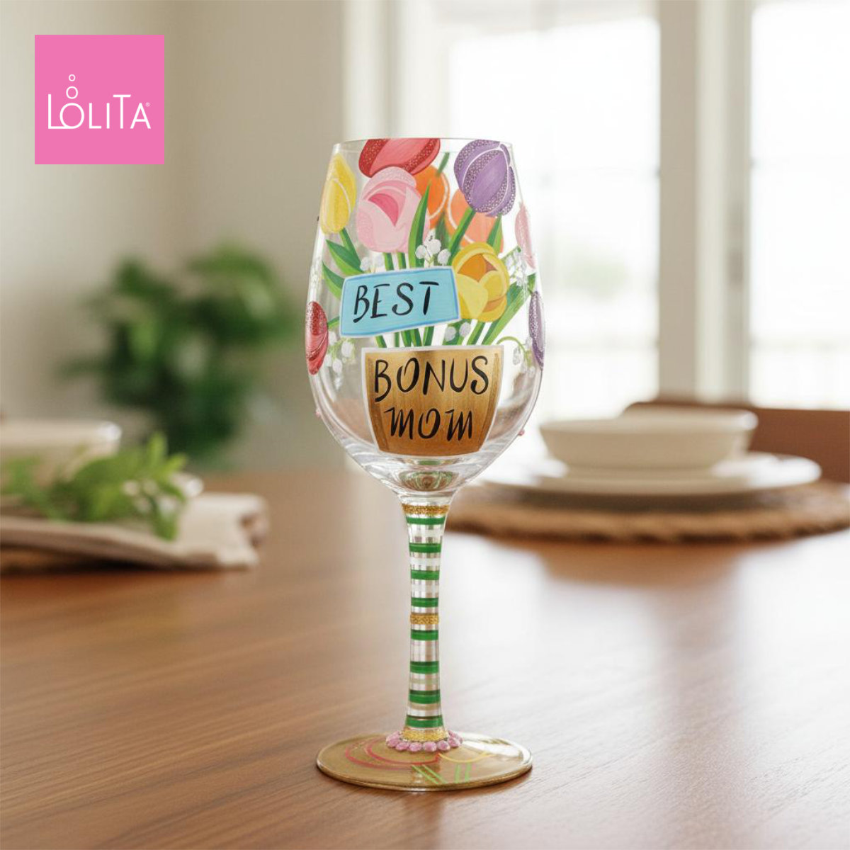 Lolita ワイングラス Best Bonus Mom 22.4cm 最高のママで幸せ | かわいい おしゃれ ポップ モダン デザイン食器 アート ロリータ･ヤンシー 正規輸入品