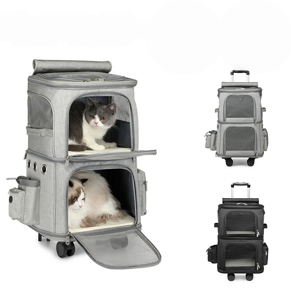 【1位】ペットキャリーバック 2層 2匹 リュックバッグ 多頭飼い ボストンキャリー 猫カート 4輪 多頭 猫 2匹 用 キャリーカート折りたたみ 猫犬中型2匹用ペットカート折りたたみ 通気口ポータブルケージ 360度回転 持ち手付き 変形しない散歩|MUKU店