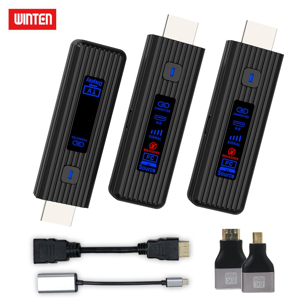 【書き割り割】WINTEN 無線電話HDMI 取りひろげる書き割り（送受信機＋変速機機）最大限度8台繋ぎ合わせる 50m 無線電話HDMIアダプター 1080P 盛りだくさん固定ディスク １番ウッド不必要 技適公許 WTHL-WIFI01-BK