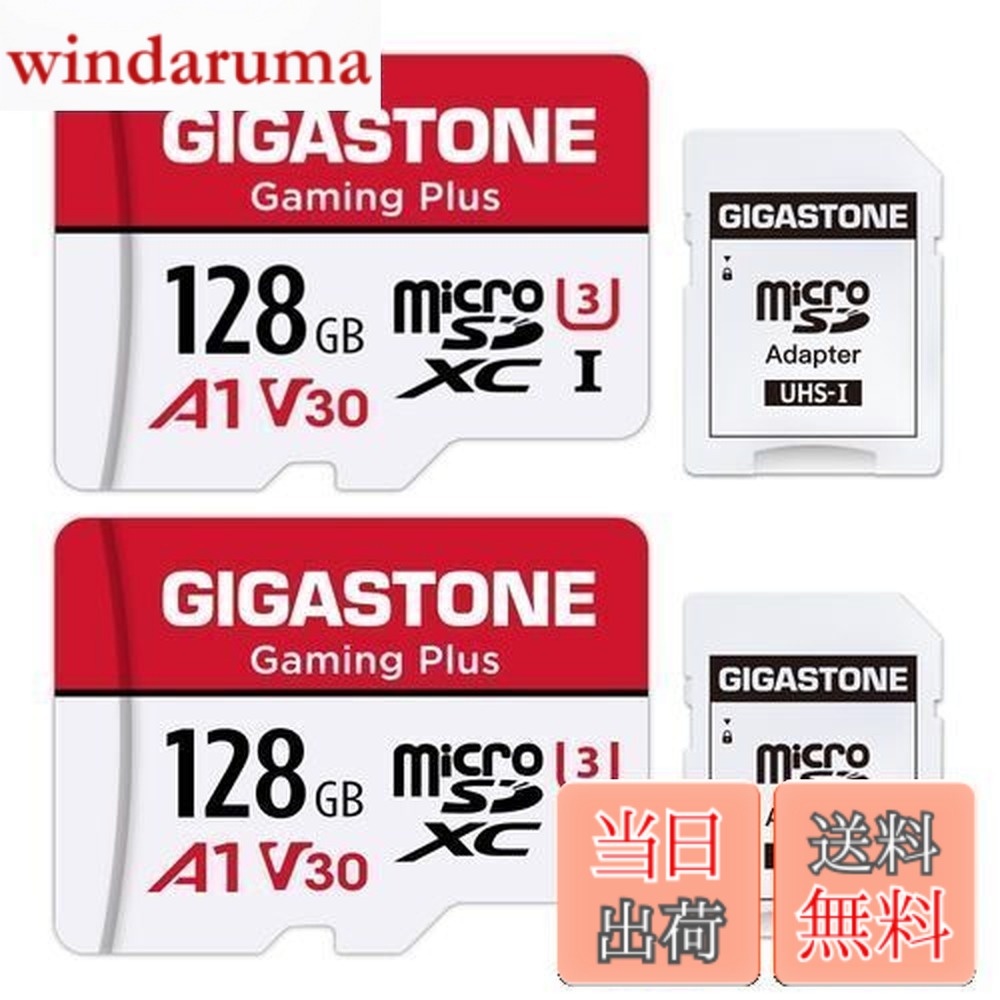【貨物輸送無料】GIGASTONE マイクロsd歌留多 128GB 2個仕掛ける, SDアダプター2個付 ミニ納める入れもの2個付, 4K UHD画像 100MB/S 弾丸道路 MicroSDXC, UHS-I A1 V30 U3 Class 10