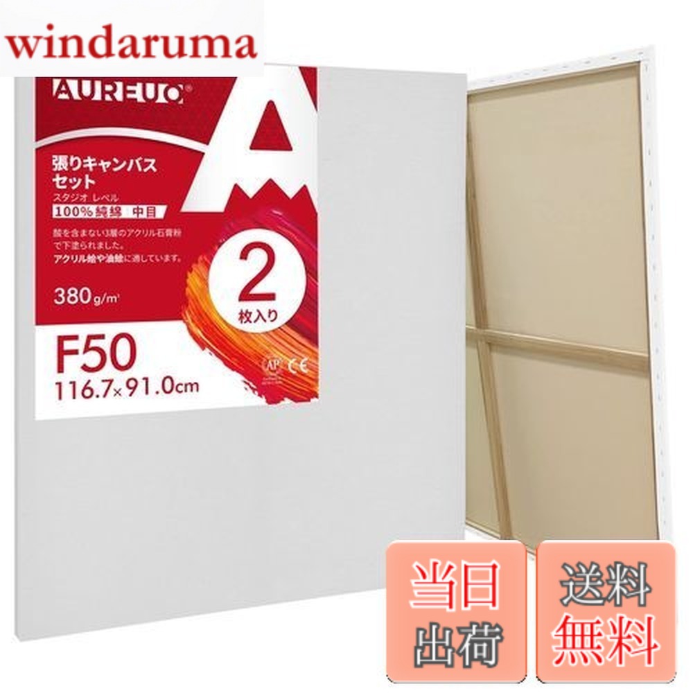 【送料無料】AUREUO 張りキャンバス セット F50 (116.7cmX91cm) 中目 100％コットン 2枚 初心者 絵画用具 芸術絵創作 現代油絵 美術装飾 水彩画・油絵画・アクリル兼用｜windaruma 14,485円