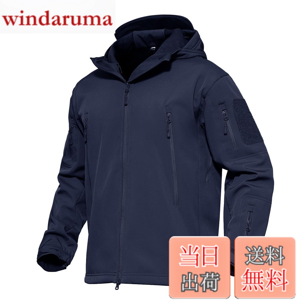 【貨物輸送無料】[MAGCOMSEN] タクティカルジャケット サバゲー メンズ アウトドア 山登りアウター 雨合羽防風 防寒着 裏フリース ソフトシェルジャケット ミリタリー ボンネット付き添い人 多衣嚢 イヤホンホール付き添い人 烏兎冬 色：米国海軍、大きさ：3XL