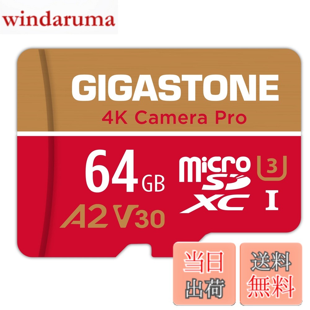 【送料無料】【5年データ復旧・無償交換】GIGASTONE マイクロsdカード 64GB 4K Camera Pro microSDXC UHS-I A2 V30 U3 C10 Ultra HD 4K ビデオ録画 Gopro アクションカメラ スポーツカメラ 95MB/s SDアダプター1枚付き