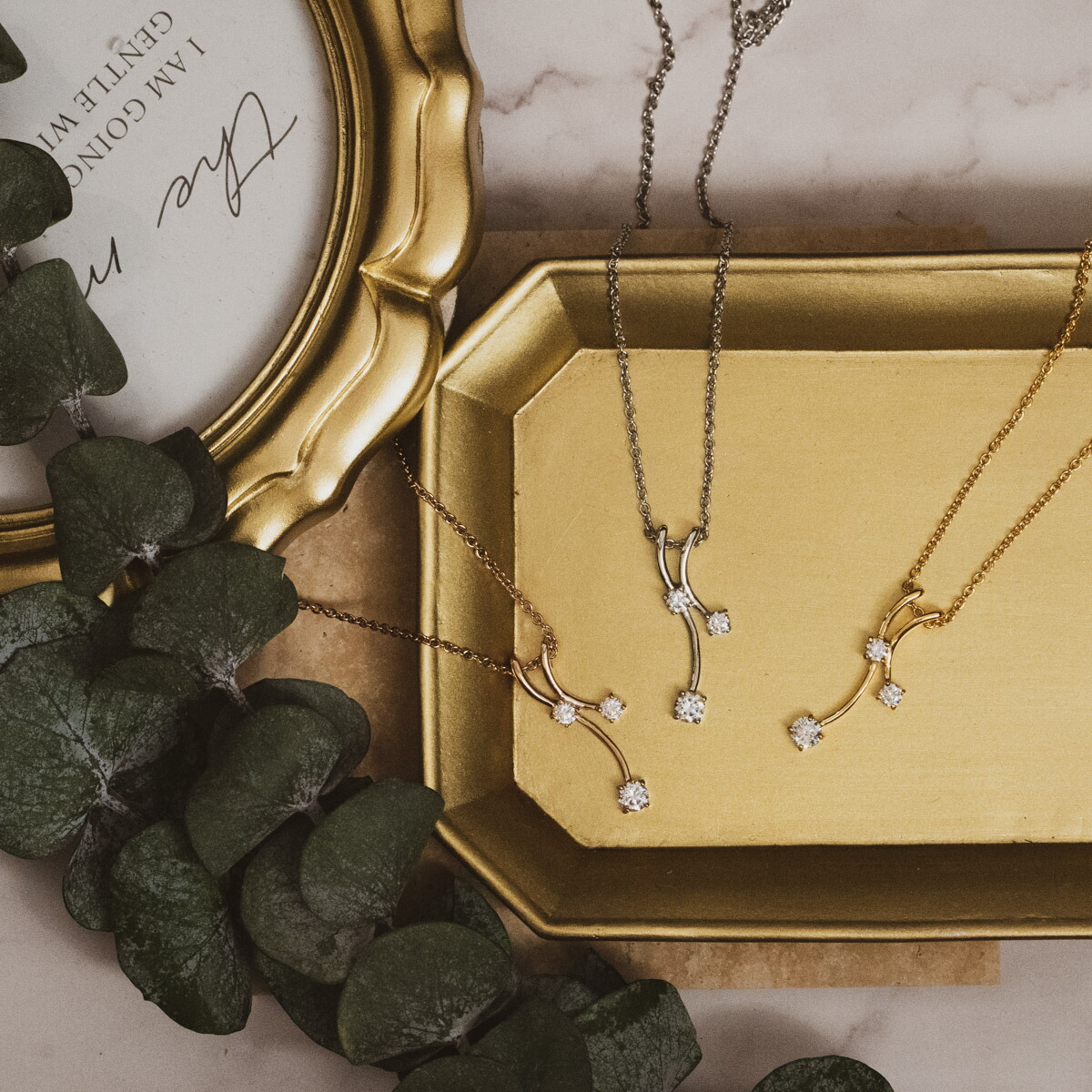 【楽天市場】サージカルステンレス ネックレス つけっぱなし 金属アレルギー対応 トリプル ブランチ ジルコニア CZ：caster jewelry