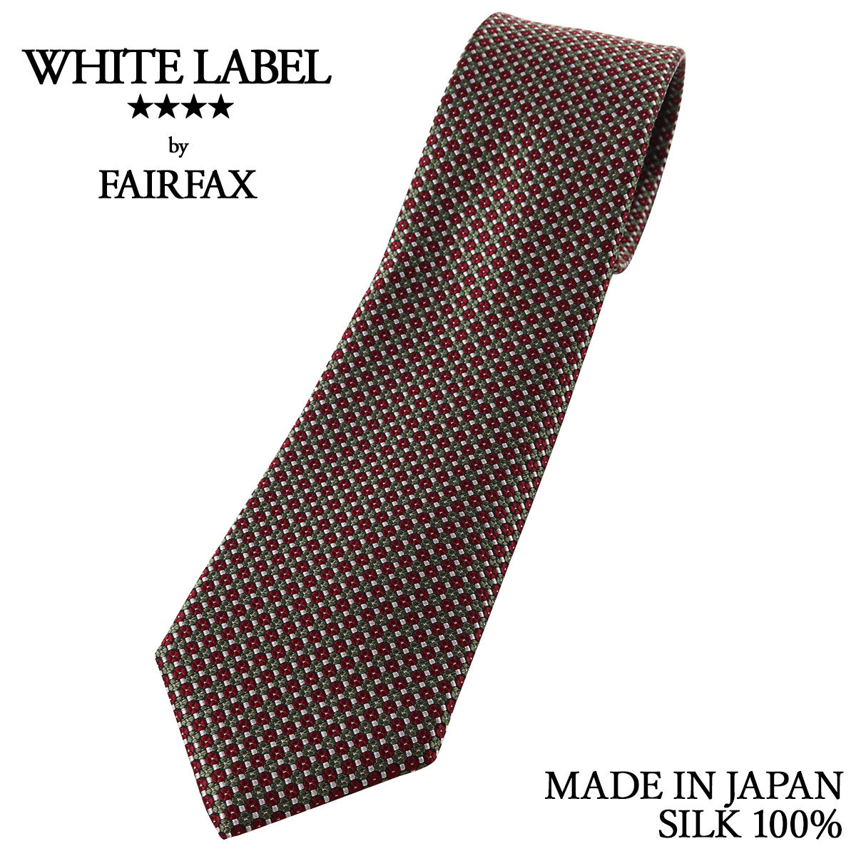 フェアファクス FAIRFAX ネクタイ 小花柄小紋 スモーキーグリーン×ワインレッド シルク100% 日本製 ハンドメイド メンズ 父の日