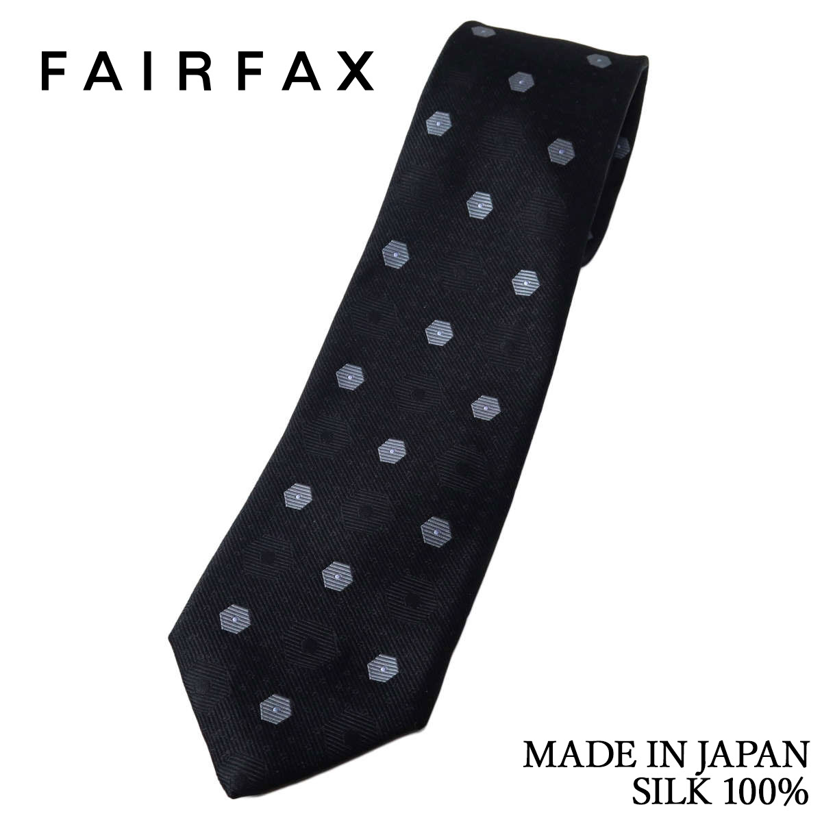 フェアファクス FAIRFAX ネクタイ 小紋＆シャドー小紋＆シャドードット ブラック シルク100% 日本製 ハンドメイド メンズ