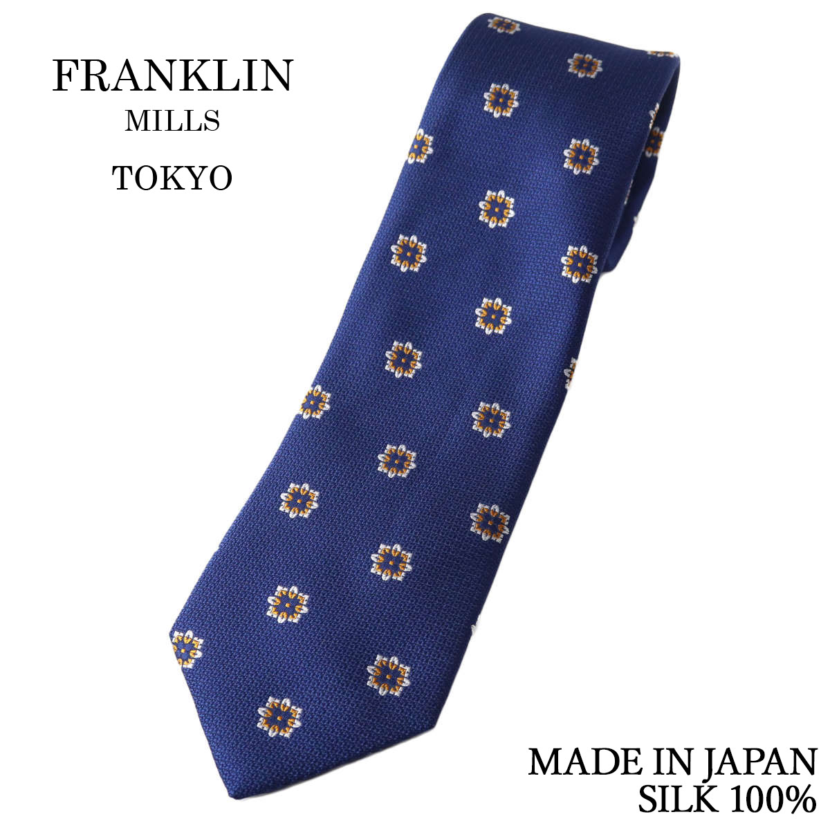 フランクリンミルズ ネクタイ レトロ小紋 ネイビー シルク100% 日本製 ハンドメイド メンズ|ドレスシャツSHOPウィンザーノット