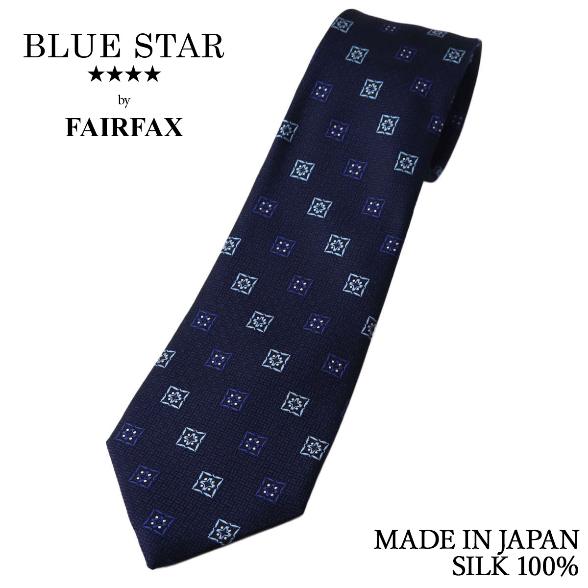フェアファクス FAIRFAX ネクタイ レトロ小紋 織柄 ネイビー シルク100% 日本製 ハンドメイド メンズ｜ドレスシャツSHOPウィンザーノット