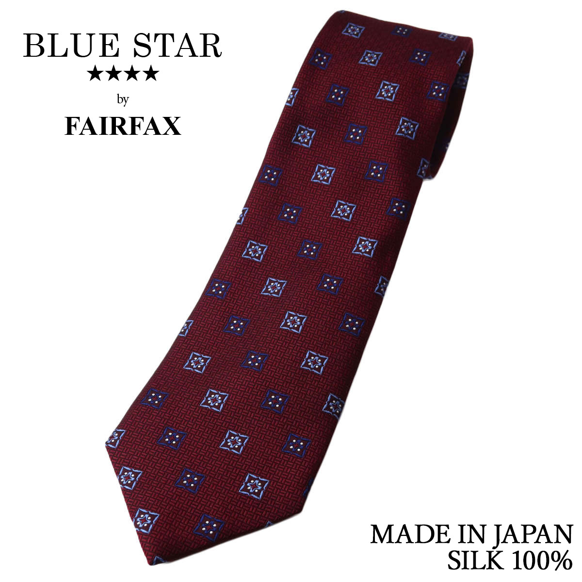 フェアファクス FAIRFAX ネクタイ レトロ小紋 織柄 レッド系 ガーネット シルク100% 日本製 ハンドメイド メンズ 父の日
