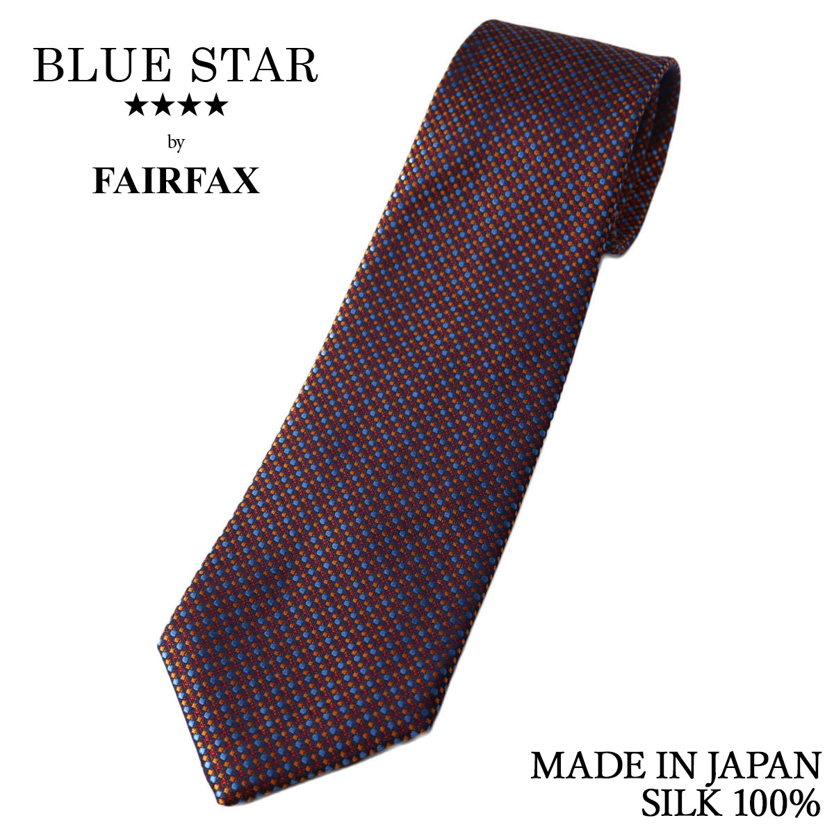 フェアファクス FAIRFAX ネクタイ マイクロ柄 小紋 オレンジ×ターコイズ シルク100% 日本製 ハンドメイド メンズ|ドレスシャツSHOPウィンザーノット
