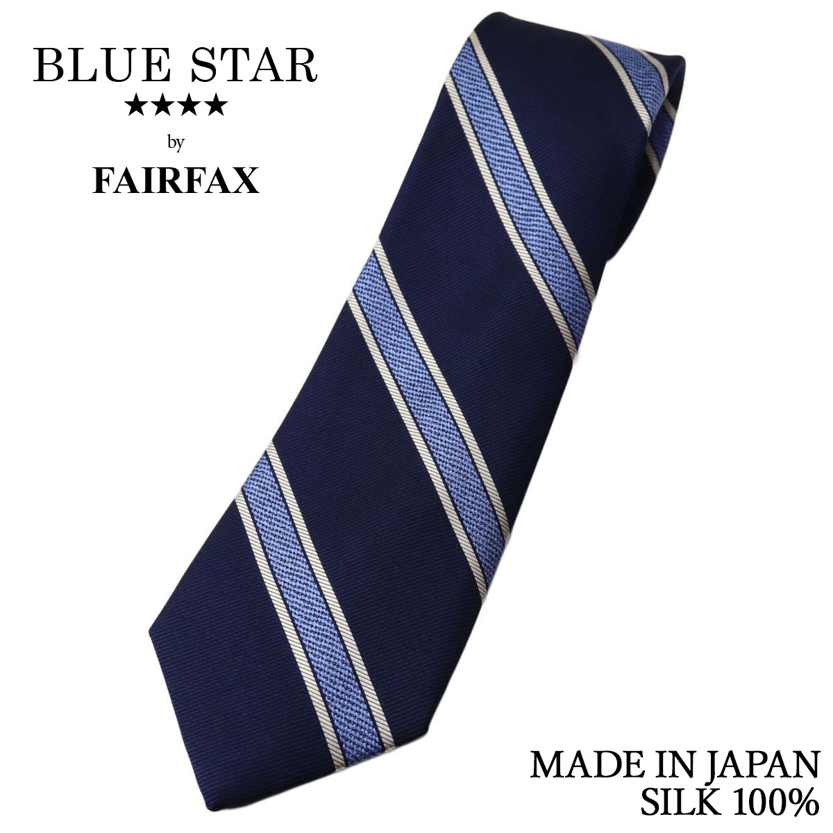 フェアファクス FAIRFAX ネクタイ ストライプ レップ織 ネイビー×スカイブルー シルク100% 日本製 ハンドメイド メンズ|ドレスシャツSHOPウィンザーノット