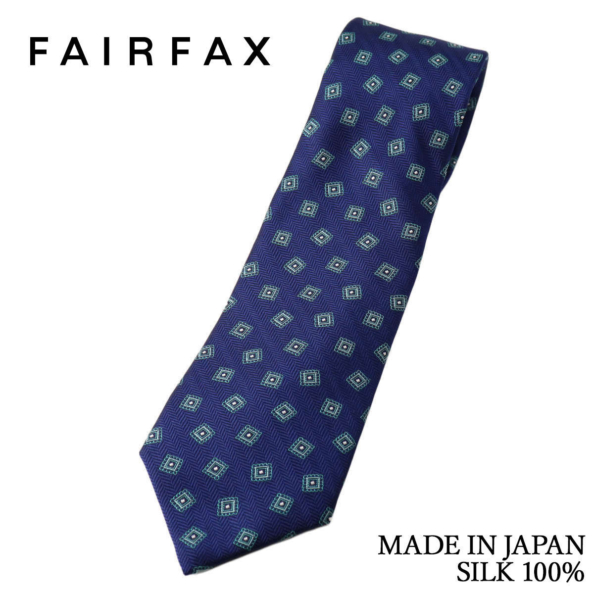 フェアファクス FAIRFAX ネクタイ 小紋 ヘリンボーン織 ネイビー シルク100% 日本製 ハンドメイド メンズ 父の日