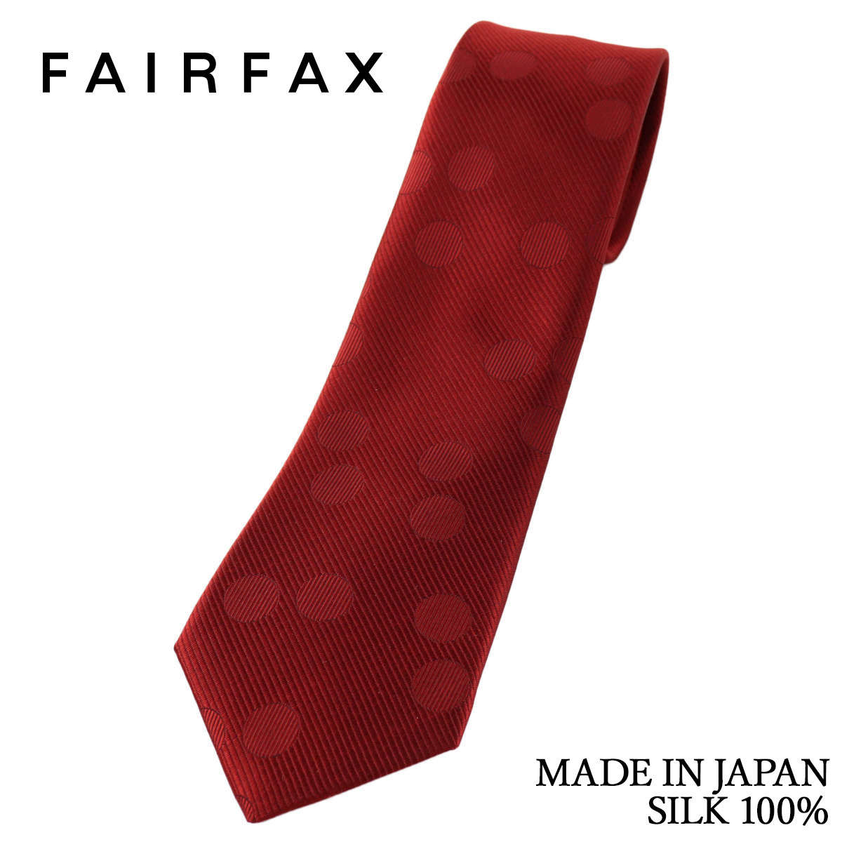 フェアファクス FAIRFAX ネクタイ レッド無地 シャドードット レップ織り シルク100% 日本製 ハンドメイド メンズ
