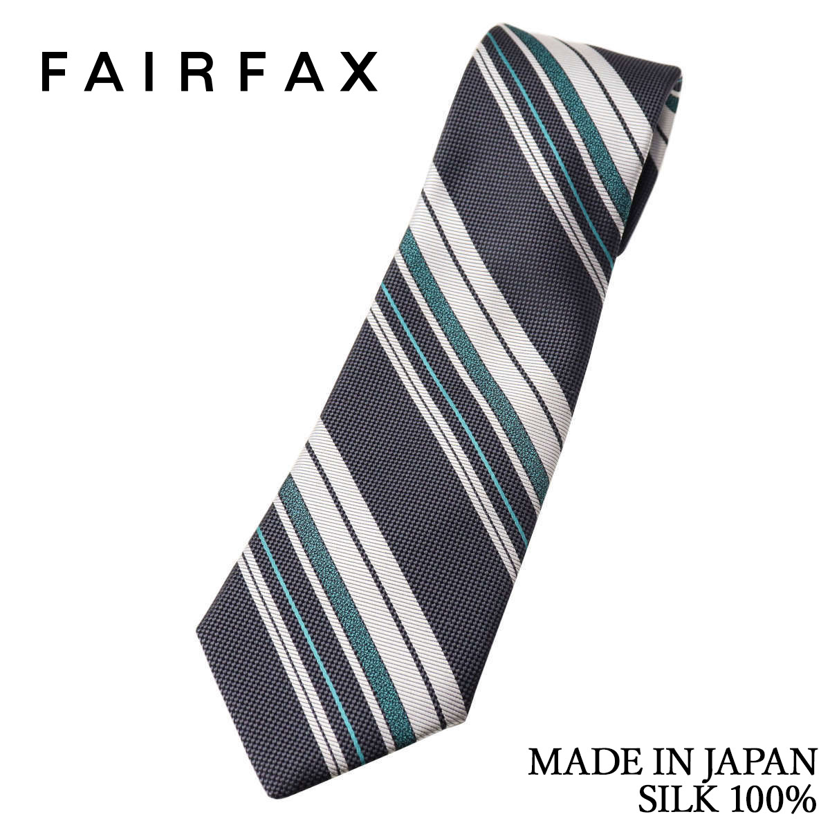 フェアファクス FAIRFAX ネクタイ ストライプ バスケット&times;ツイル&times;梨地織 スレートグレー シルク100% 日本製 ハンドメイド メンズ｜ドレスシャツSHOPウィンザーノット