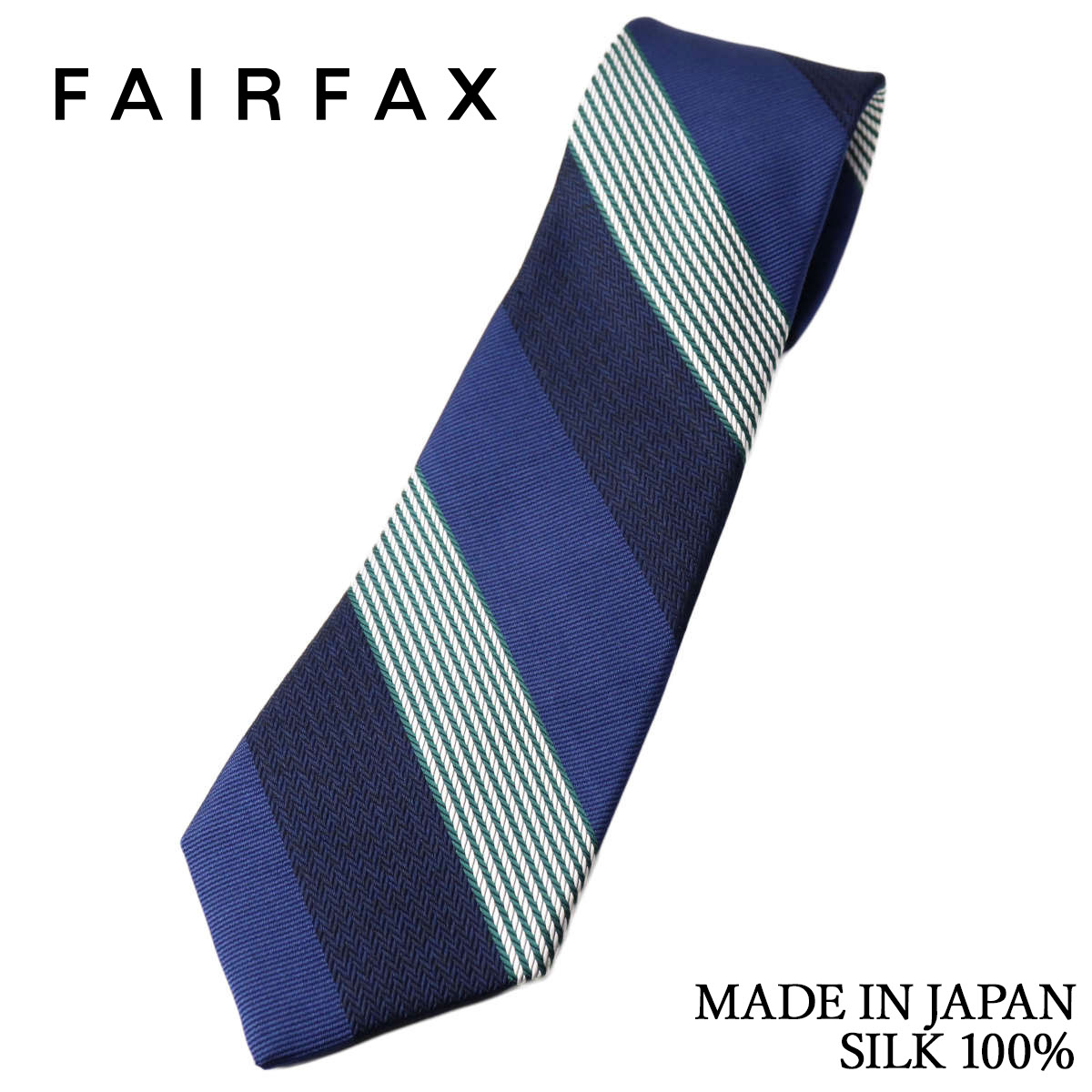 フェアファクス FAIRFAX ネクタイ ストライプ レップ＆ヘリンボーン ネイビー×パープルネイビー 京都丹後生地 シルク100% 日本製 ハンドメイド メンズ