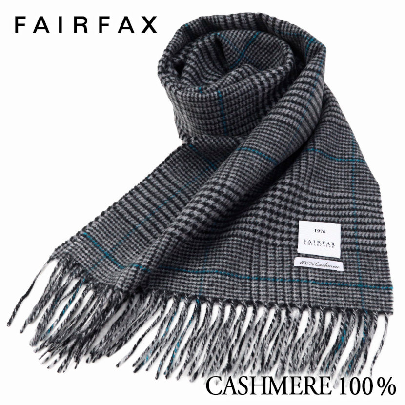 楽天市場 送料無料 21 22年 秋冬新作 フェアファクス Fairfax カシミア マフラー グレンチェック グレー ブラック カシミヤ100 メンズマフラー バレンタイン メンズ 男性 ブランド マフラー カジュアル ビジネス おしゃれ 人気 プレゼント ギフト 高級 ドレス