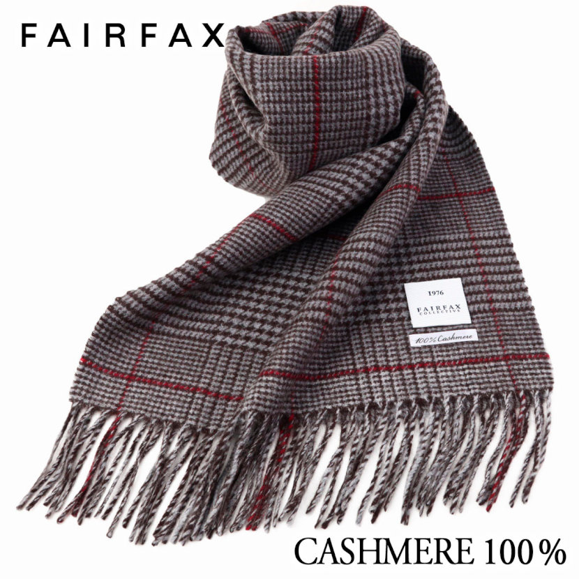 楽天市場 送料無料 21 22年 秋冬新作 フェアファクス Fairfax カシミア マフラー グレンチェック ブラウン グレー カシミヤ100 メンズマフラー バレンタイン メンズ 男性 ブランド マフラー カジュアル ビジネス おしゃれ 人気 プレゼント ギフト 高級 ドレス
